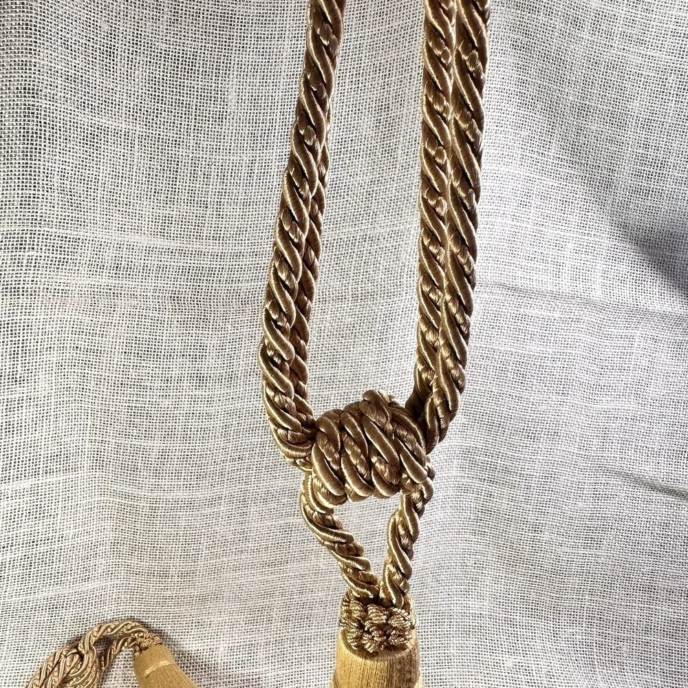 Gold Curtain Tassel Tiebacks Pair Braided Rope Drapery‎ Holdbacks 23